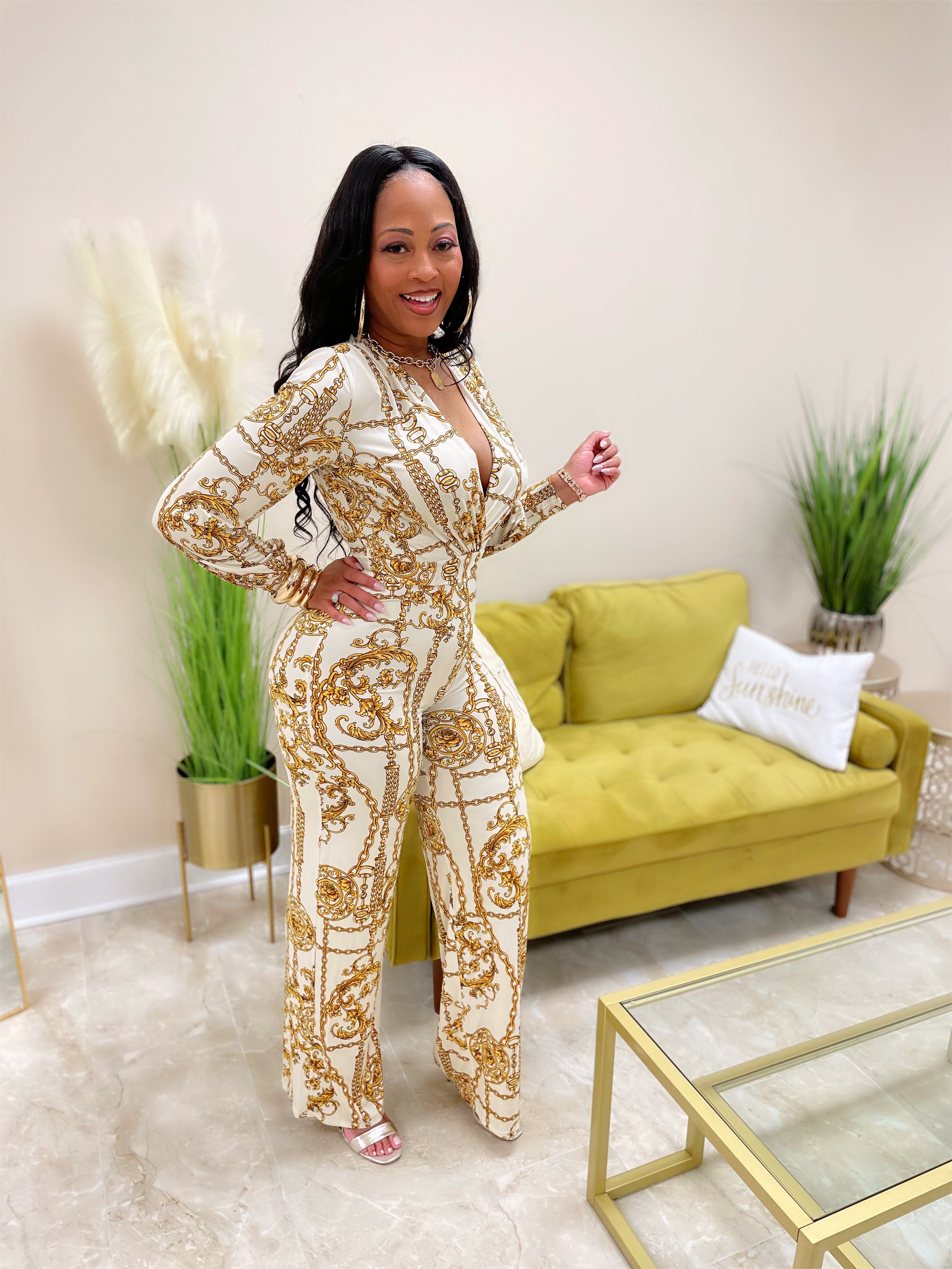 Grand Opening Jumpsuit - White and Gold