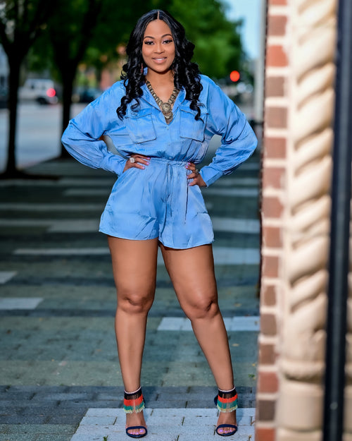Perfect Timing Romper in blue