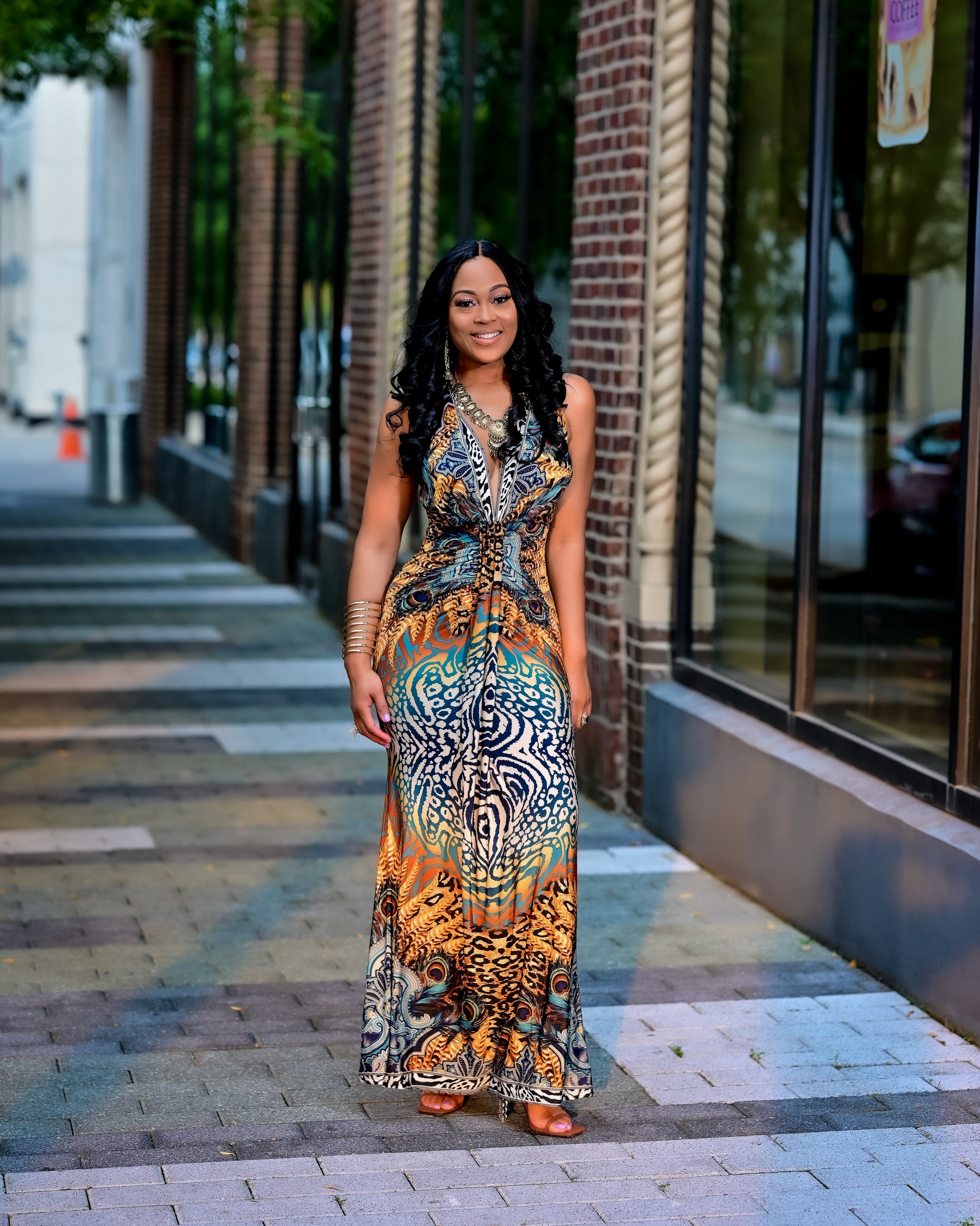 maxi dress polyester spandex gljltg Women's Casual Flower Print Flowy Tiered Maxi Dress with Side Pockets, Polyester Spandex Lightweight Breathable Summer Winter, Beach Travel Work Party Outfit, Easy Care Washable