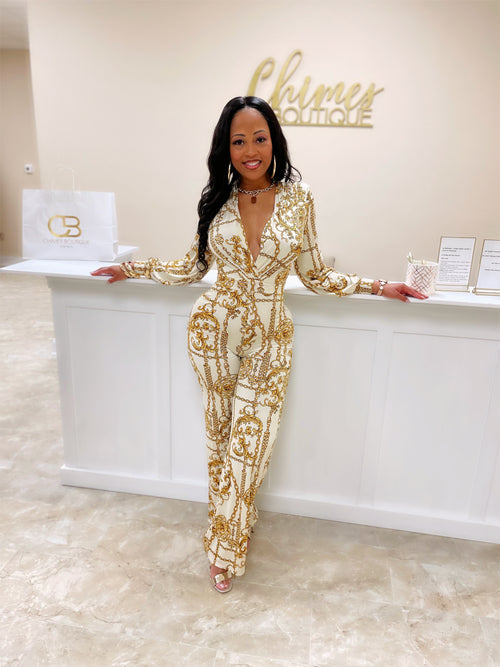 Grand Opening Jumpsuit - White and Gold