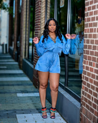 Perfect Timing Romper in blue