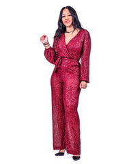 Bedazzled Jumpsuit Red