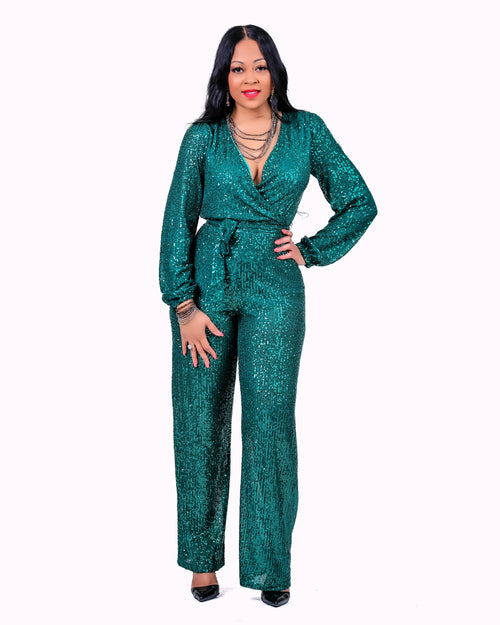 Bedazzled Jumpsuit Green