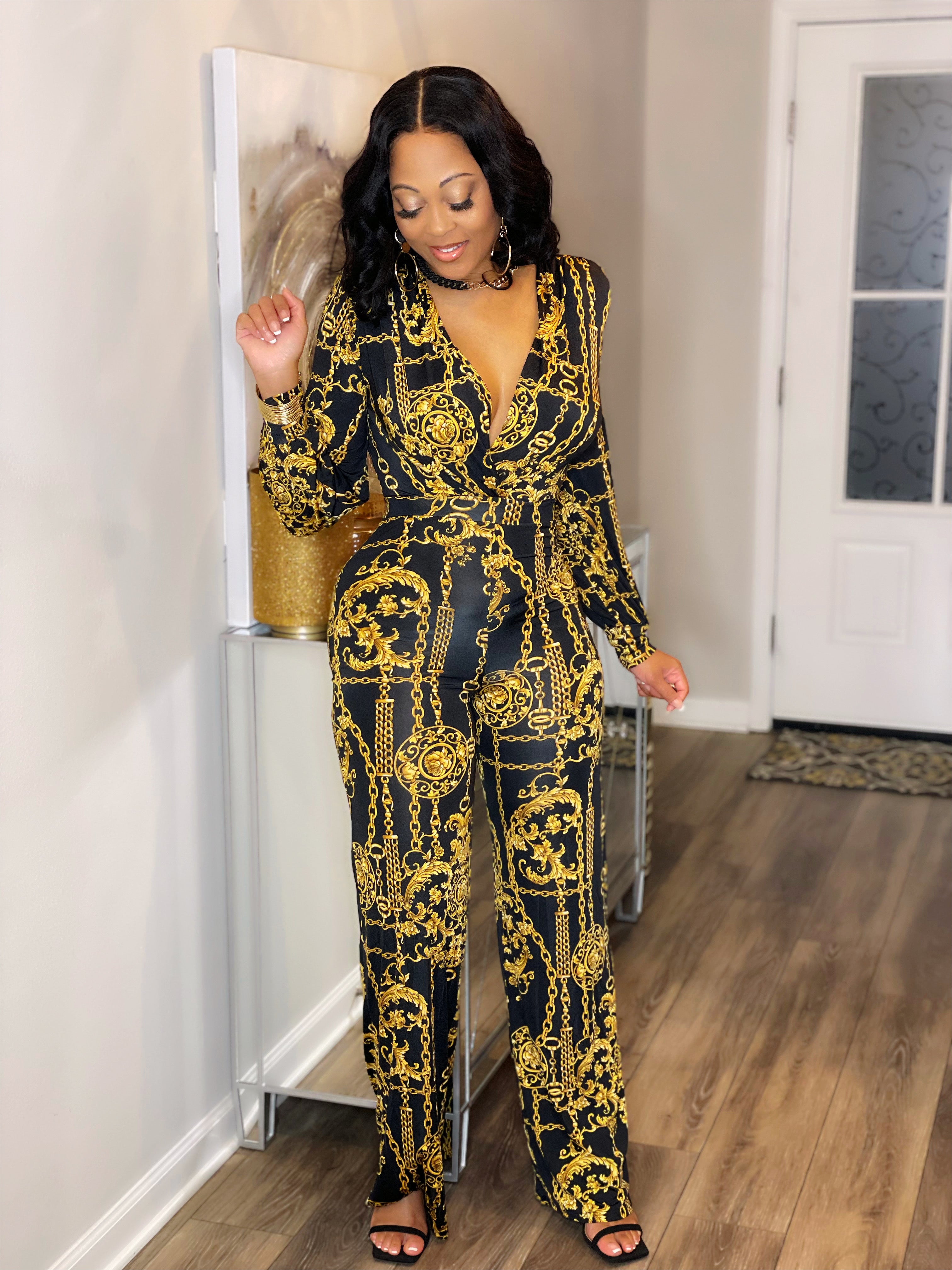 Grand Opening Jumpsuit - Black and Gold